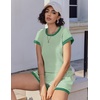 image:imageEkouaer 2 Piece Sets for Women Summer Outfits Cute Stripe Knit T Shirts Shorts Matching Lounge SetGreen White Striped