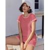 image:imageEkouaer 2 Piece Sets for Women Summer Outfits Cute Stripe Knit T Shirts Shorts Matching Lounge SetHot Pink Striped