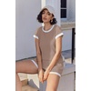 image:imageEkouaer 2 Piece Sets for Women Summer Outfits Cute Stripe Knit T Shirts Shorts Matching Lounge SetKhaki