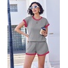 image:imageEkouaer 2 Piece Sets for Women Summer Outfits Cute Stripe Knit T Shirts Shorts Matching Lounge SetLight Gray