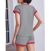 image:imageEkouaer 2 Piece Sets for Women Summer Outfits Cute Stripe Knit T Shirts Shorts Matching Lounge SetLight Gray