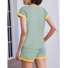 image:imageEkouaer 2 Piece Sets for Women Summer Outfits Cute Stripe Knit T Shirts Shorts Matching Lounge SetLight Green