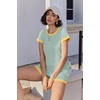 image:imageEkouaer 2 Piece Sets for Women Summer Outfits Cute Stripe Knit T Shirts Shorts Matching Lounge SetLight Green