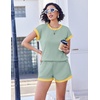 image:imageEkouaer 2 Piece Sets for Women Summer Outfits Cute Stripe Knit T Shirts Shorts Matching Lounge SetLight Green