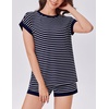 image:imageEkouaer 2 Piece Sets for Women Summer Outfits Cute Stripe Knit T Shirts Shorts Matching Lounge SetNavy Striped