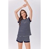 image:imageEkouaer 2 Piece Sets for Women Summer Outfits Cute Stripe Knit T Shirts Shorts Matching Lounge SetNavy Striped