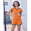 image:imageEkouaer 2 Piece Sets for Women Summer Outfits Cute Stripe Knit T Shirts Shorts Matching Lounge SetOrange