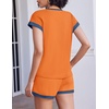 image:imageEkouaer 2 Piece Sets for Women Summer Outfits Cute Stripe Knit T Shirts Shorts Matching Lounge SetOrange