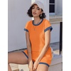 image:imageEkouaer 2 Piece Sets for Women Summer Outfits Cute Stripe Knit T Shirts Shorts Matching Lounge SetOrange