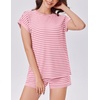 image:imageEkouaer 2 Piece Sets for Women Summer Outfits Cute Stripe Knit T Shirts Shorts Matching Lounge SetPink Striped