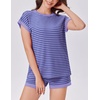image:imageEkouaer 2 Piece Sets for Women Summer Outfits Cute Stripe Knit T Shirts Shorts Matching Lounge SetPurple Striped