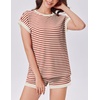 image:imageEkouaer 2 Piece Sets for Women Summer Outfits Cute Stripe Knit T Shirts Shorts Matching Lounge SetRed Striped