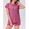 image:imageEkouaer 2 Piece Sets for Women Summer Outfits Cute Stripe Knit T Shirts Shorts Matching Lounge SetRose Pink Striped