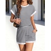 image:imageEkouaer 2 Piece Sets for Women Summer Outfits Cute Stripe Knit T Shirts Shorts Matching Lounge SetWhite Striped