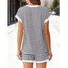 image:imageEkouaer 2 Piece Sets for Women Summer Outfits Cute Stripe Knit T Shirts Shorts Matching Lounge SetWhite Striped