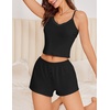 image:imageEkouaer Cami Pajama Sets Y2K 2 Piece Lace Crop Top and Shorts Sexy Pjs Summer Lingerie Sleepwear Nightwear for WomenBlack