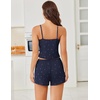 image:imageEkouaer Cami Pajama Sets Y2K 2 Piece Lace Crop Top and Shorts Sexy Pjs Summer Lingerie Sleepwear Nightwear for WomenFlowers Navy Blue