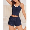 image:imageEkouaer Cami Pajama Sets Y2K 2 Piece Lace Crop Top and Shorts Sexy Pjs Summer Lingerie Sleepwear Nightwear for WomenFlowers Navy Blue