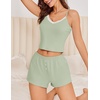 image:imageEkouaer Cami Pajama Sets Y2K 2 Piece Lace Crop Top and Shorts Sexy Pjs Summer Lingerie Sleepwear Nightwear for WomenGreen