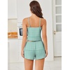 image:imageEkouaer Cami Pajama Sets Y2K 2 Piece Lace Crop Top and Shorts Sexy Pjs Summer Lingerie Sleepwear Nightwear for WomenGreen White Plaid