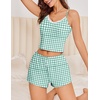 image:imageEkouaer Cami Pajama Sets Y2K 2 Piece Lace Crop Top and Shorts Sexy Pjs Summer Lingerie Sleepwear Nightwear for WomenGreen White Plaid