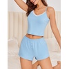 image:imageEkouaer Cami Pajama Sets Y2K 2 Piece Lace Crop Top and Shorts Sexy Pjs Summer Lingerie Sleepwear Nightwear for WomenLight Blue