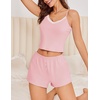 image:imageEkouaer Cami Pajama Sets Y2K 2 Piece Lace Crop Top and Shorts Sexy Pjs Summer Lingerie Sleepwear Nightwear for WomenLight Rose