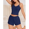 image:imageEkouaer Cami Pajama Sets Y2K 2 Piece Lace Crop Top and Shorts Sexy Pjs Summer Lingerie Sleepwear Nightwear for WomenNavy Blue