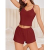 image:imageEkouaer Cami Pajama Sets Y2K 2 Piece Lace Crop Top and Shorts Sexy Pjs Summer Lingerie Sleepwear Nightwear for WomenRed