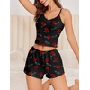 image:imageEkouaer Cami Pajama Sets Y2K 2 Piece Lace Crop Top and Shorts Sexy Pjs Summer Lingerie Sleepwear Nightwear for WomenRed Lips Black