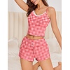 image:imageEkouaer Cami Pajama Sets Y2K 2 Piece Lace Crop Top and Shorts Sexy Pjs Summer Lingerie Sleepwear Nightwear for WomenRed White Plaid