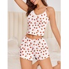 image:imageEkouaer Cami Pajama Sets Y2K 2 Piece Lace Crop Top and Shorts Sexy Pjs Summer Lingerie Sleepwear Nightwear for WomenStrawberry White