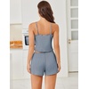 image:imageEkouaer Cami Pajama Sets Y2K 2 Piece Lace Crop Top and Shorts Sexy Pjs Summer Lingerie Sleepwear Nightwear for WomenStripe Blue White