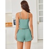 image:imageEkouaer Cami Pajama Sets Y2K 2 Piece Lace Crop Top and Shorts Sexy Pjs Summer Lingerie Sleepwear Nightwear for WomenStripe Green White