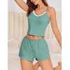 image:imageEkouaer Cami Pajama Sets Y2K 2 Piece Lace Crop Top and Shorts Sexy Pjs Summer Lingerie Sleepwear Nightwear for WomenStripe Green White