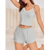 image:imageEkouaer Cami Pajama Sets Y2K 2 Piece Lace Crop Top and Shorts Sexy Pjs Summer Lingerie Sleepwear Nightwear for WomenStripe Grey White