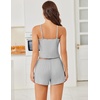 image:imageEkouaer Cami Pajama Sets Y2K 2 Piece Lace Crop Top and Shorts Sexy Pjs Summer Lingerie Sleepwear Nightwear for WomenStripe Grey White