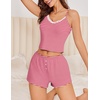 image:imageEkouaer Cami Pajama Sets Y2K 2 Piece Lace Crop Top and Shorts Sexy Pjs Summer Lingerie Sleepwear Nightwear for WomenStripe Rose Red