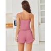 image:imageEkouaer Cami Pajama Sets Y2K 2 Piece Lace Crop Top and Shorts Sexy Pjs Summer Lingerie Sleepwear Nightwear for WomenStripe Rose Red