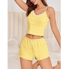 image:imageEkouaer Cami Pajama Sets Y2K 2 Piece Lace Crop Top and Shorts Sexy Pjs Summer Lingerie Sleepwear Nightwear for WomenYellow White Plaid