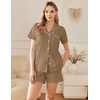 image:imageEkouaer Cotton Pajama Sets for Women Button Down Short Sleeve PJs Comfort Classic Sleep Set LoungewearBrown