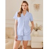 image:imageEkouaer Cotton Pajama Sets for Women Button Down Short Sleeve PJs Comfort Classic Sleep Set LoungewearClear Blue