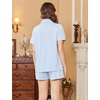 image:imageEkouaer Cotton Pajama Sets for Women Button Down Short Sleeve PJs Comfort Classic Sleep Set LoungewearClear Blue