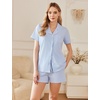 image:imageEkouaer Cotton Pajama Sets for Women Button Down Short Sleeve PJs Comfort Classic Sleep Set LoungewearClear Blue