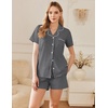 image:imageEkouaer Cotton Pajama Sets for Women Button Down Short Sleeve PJs Comfort Classic Sleep Set LoungewearGrey
