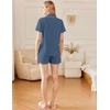 image:imageEkouaer Cotton Pajama Sets for Women Button Down Short Sleeve PJs Comfort Classic Sleep Set LoungewearNavy Blue