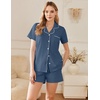 image:imageEkouaer Cotton Pajama Sets for Women Button Down Short Sleeve PJs Comfort Classic Sleep Set LoungewearNavy Blue