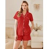 image:imageEkouaer Cotton Pajama Sets for Women Button Down Short Sleeve PJs Comfort Classic Sleep Set LoungewearRed