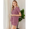 image:imageEkouaer Cotton Pajama Sets for Women Button Down Short Sleeve PJs Comfort Classic Sleep Set LoungewearViolet Red