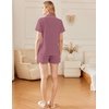 image:imageEkouaer Cotton Pajama Sets for Women Button Down Short Sleeve PJs Comfort Classic Sleep Set LoungewearViolet Red